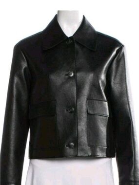Jason Wu Classic Black Faux Leather
Button Two Packets Front Sz L Jacket New